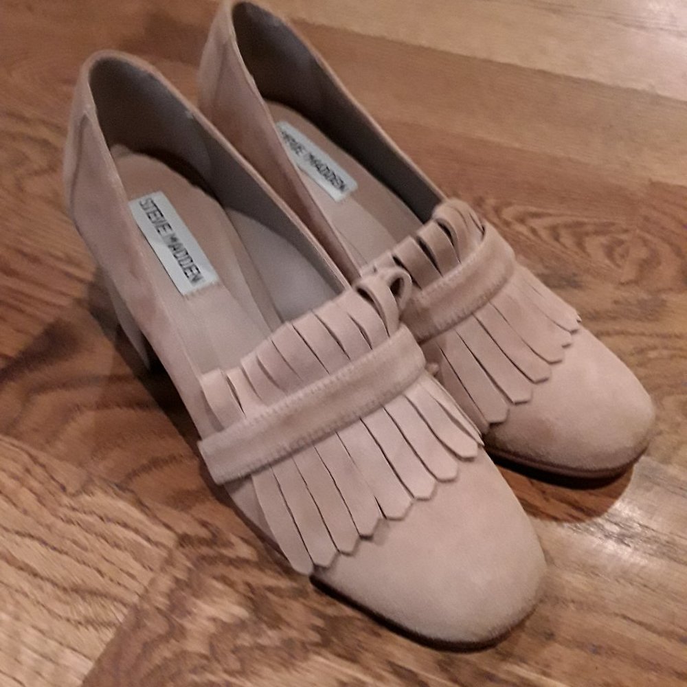 Steve Madden Kate Fringe Suede Block Heel Size 7.5 M